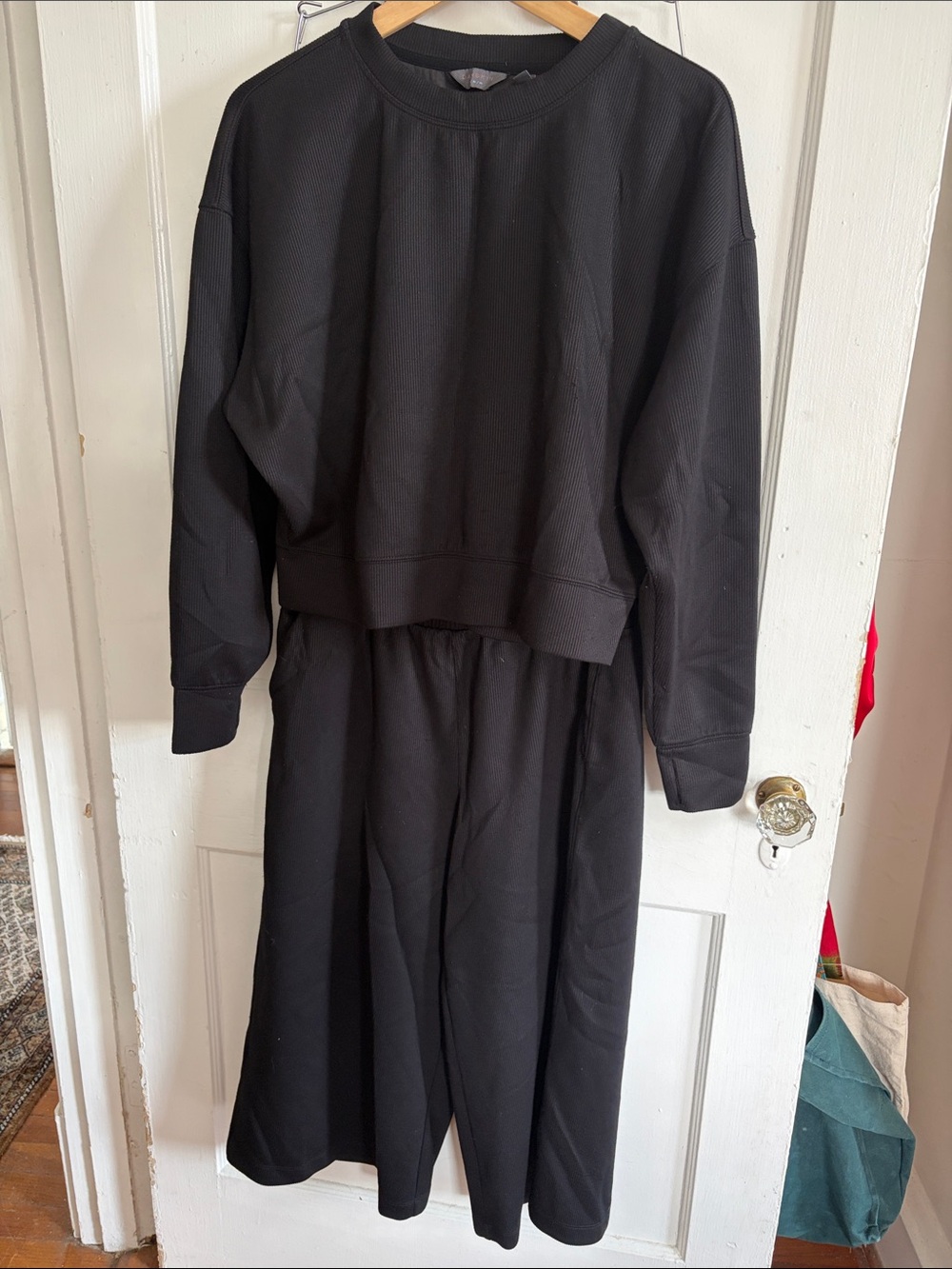 Wide leg sweat suit, airport wear